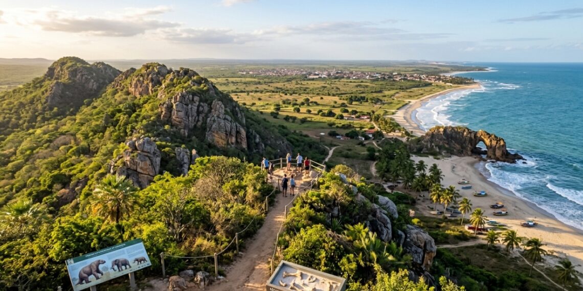 Praia, serra e sertão em um só lugar: cidade cearense a 130 km da capital guarda fósseis da megafauna e reserva surpresas surpreendentes