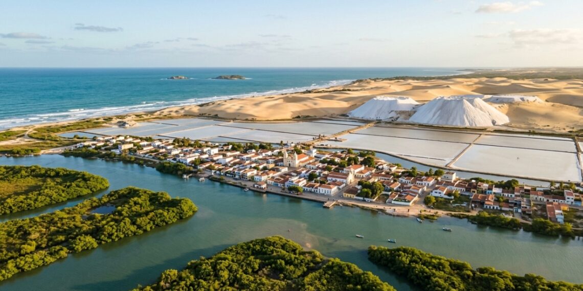 Sertão que encontra o mar no Rio Grande do Norte: cidade do sal guarda dunas gigantes e montanhas brancas em refúgio entre mangues virgens