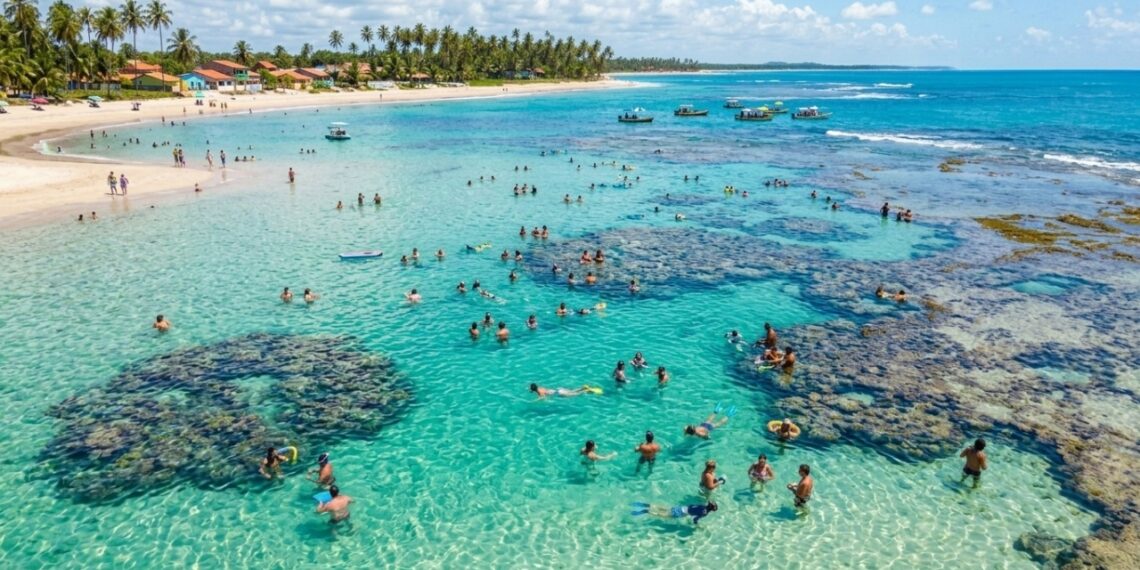 Piscinas naturais que só aparecem na maré baixa a alguns quilômetros da costa: o Caribe brasileiro dentro da maior reserva marinha do país