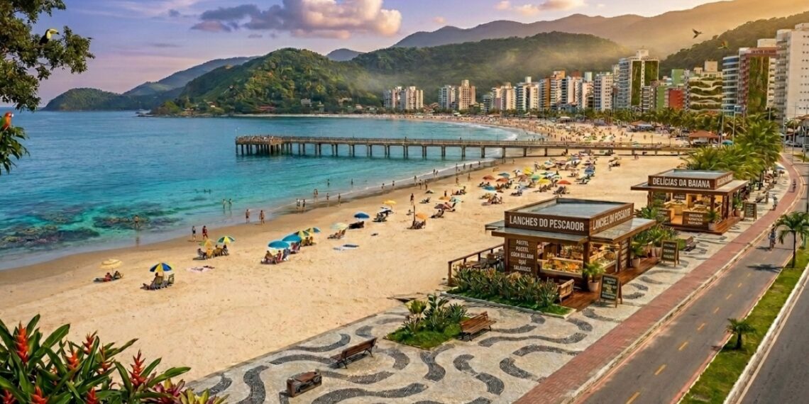 Faixa contínua de 13 km de areia no litoral paulista: cidade que abriga uma das maiores plataformas de pesca do mundo fascina turistas