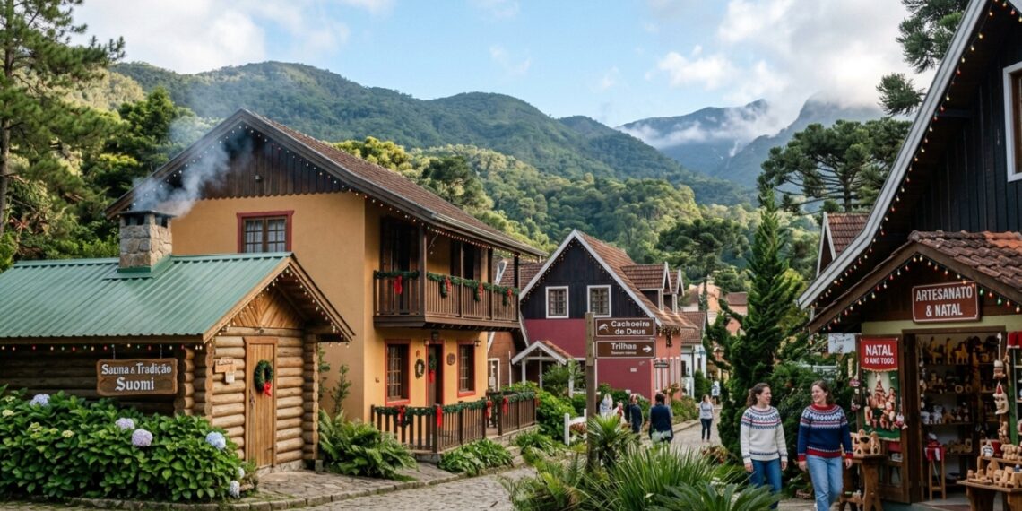 Colônia finlandesa única no país situada em clima de montanha: reduto que conserva a tradição das saunas e o encanto natalino o ano inteiro