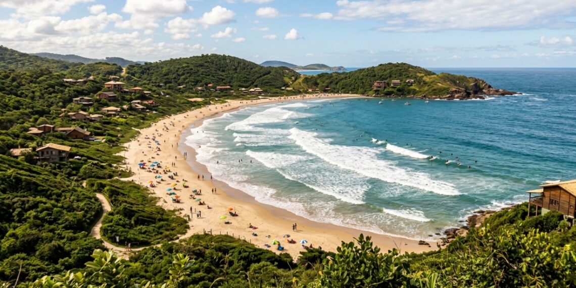 A única praia brasileira no clube das baías mais belas do mundo vira berçário de baleias no inverno catarinense