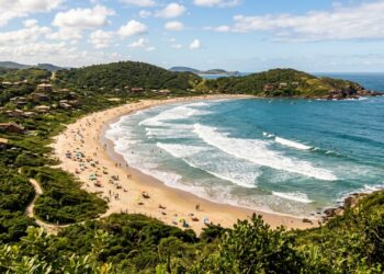A única praia brasileira no clube das baías mais belas do mundo vira berçário de baleias no inverno catarinense