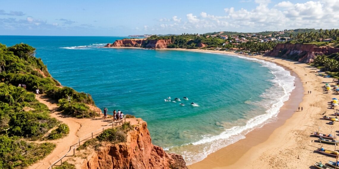 Uma baía onde golfinhos aparecem de manhã e falésias coloridas emolduram o mar: o destino potiguar que abriga a famosa Praia de Pipa