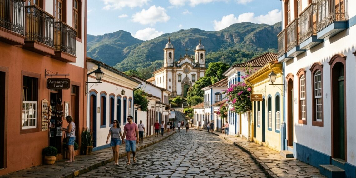 Vila histórica de padrão europeu ao pé da serra reúne ruas de pedra do século XVIII e altares de ouro maciço abertos à visitação
