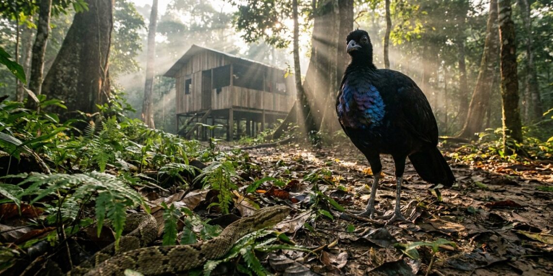 Esta ave amazônica conhecida como jacamim que virou destaque nas comunidades porque além de emitir vocalizações estridentes atua como um cão de guarda natural