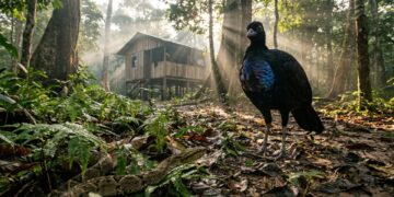 Esta ave amazônica conhecida como jacamim que virou destaque nas comunidades porque além de emitir vocalizações estridentes atua como um cão de guarda natural