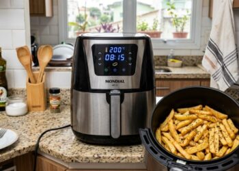 O que deve ser ajustado primeiro, o tempo ou a temperatura da Air Fryer, para evitar danos mecânicos na engrenagem e falhas no aquecimento?
