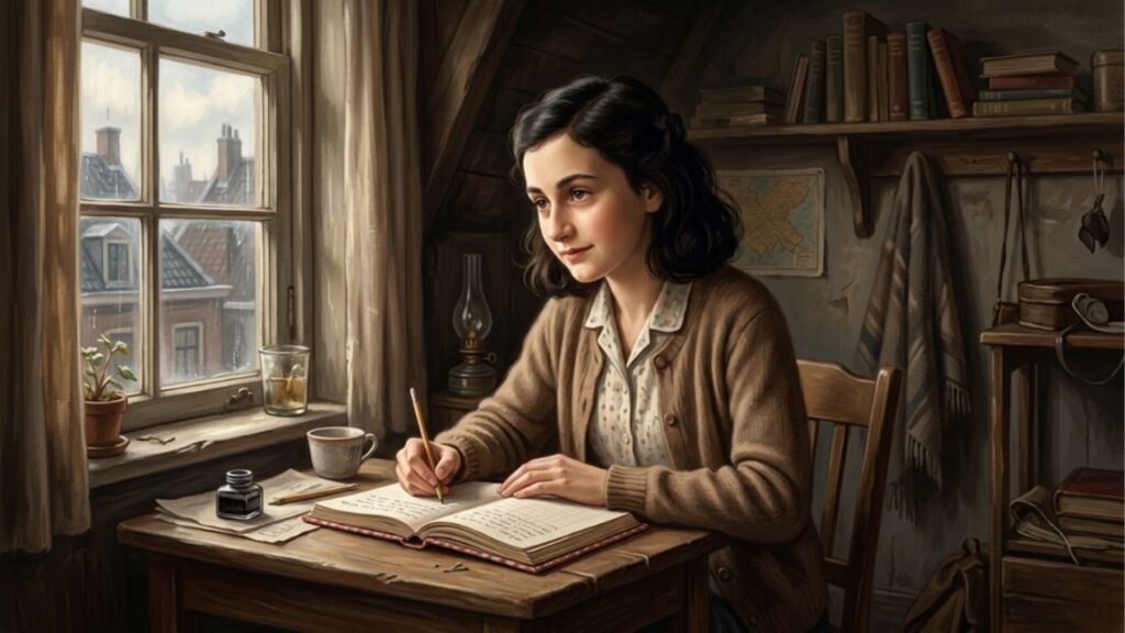 Frase do dia da Anne Frank: “Como é maravilhoso que ninguém precise esperar um único momento antes de começar a melhorar o mundo.”