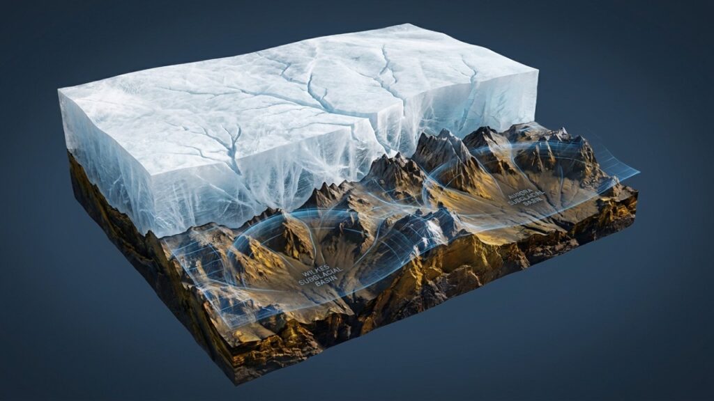 Cientistas descobriram que esta estrutura gigante em forma de leque escondida sob 3 mil metros de gelo na Antártida consegue revelar pistas inéditas sobre o passado climático do planeta
