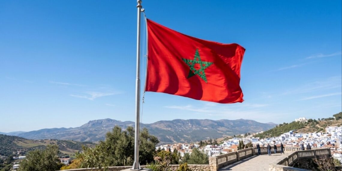 Por que a bandeira do Marrocos possui uma estrela verde vazada no centro de um fundo vermelho escuro, e o que ela significa?