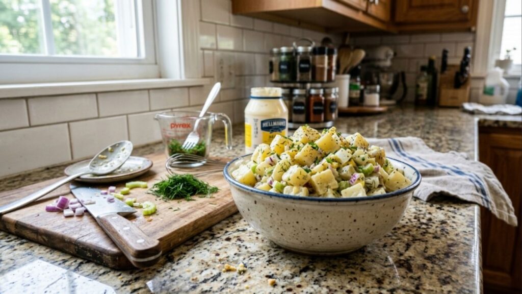 1 colher de sopa de suco de limão na água do cozimento e as batatas cozidas ficam firmes e não desmancham na hora de montar a maionese