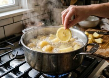 1 colher de sopa de suco de limão na água do cozimento e as batatas cozidas ficam firmes e não desmancham na hora de montar a maionese
