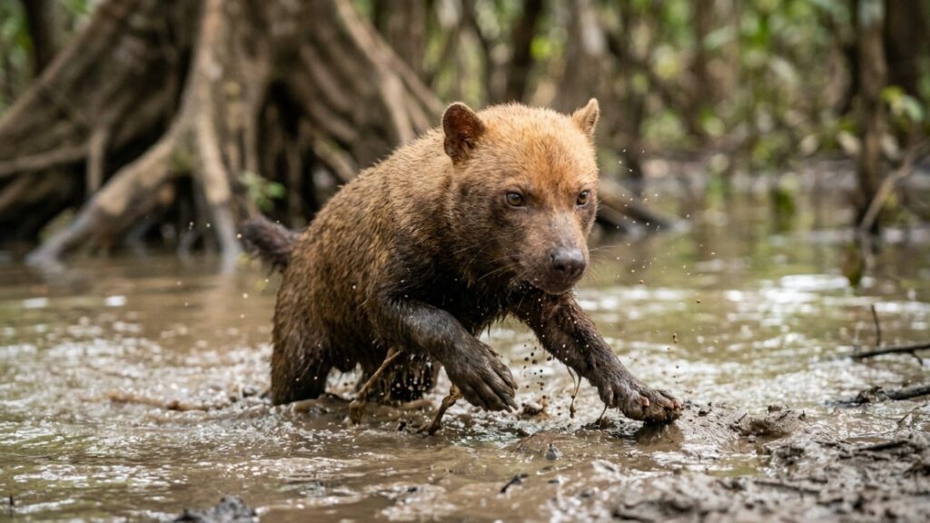 O cachorro-vinagre, uma espécie rara que ganhou notoriedade na biologia por, além de viver nas várzeas escondidas da Amazônia, organizar caçadas coletivas utilizando táticas semelhantes às dos lobos.