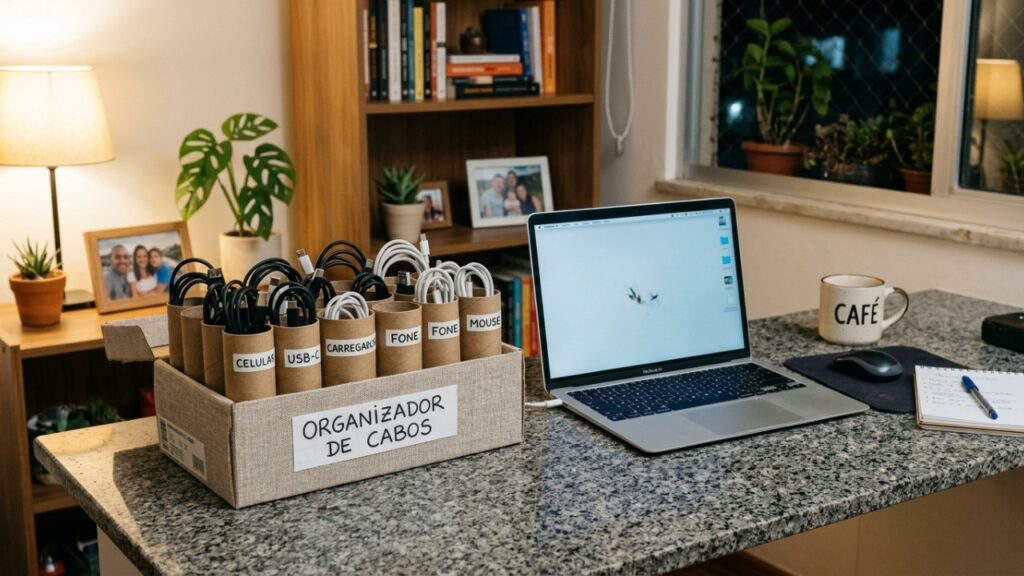 Não jogue fora a caixa vazia de sapato! Em 10 minutos, ela vira um organizador prático para guardar carregadores