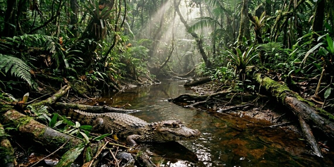 Este jacaré-anão amazônico surpreende biólogos ao utilizar seu tamanho compacto para dominar igarapés estreitos e desafiar o monitoramento ecológico tradicional