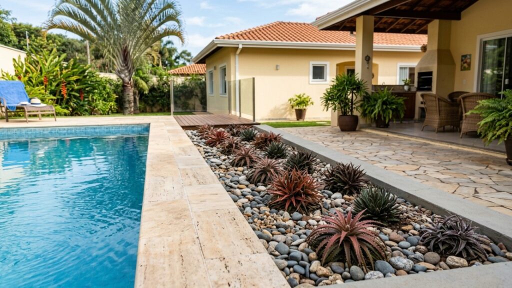 A bromélia de sol pleno que virou moda perto de piscinas porque além de não soltar folhas, não acumula água parada no centro