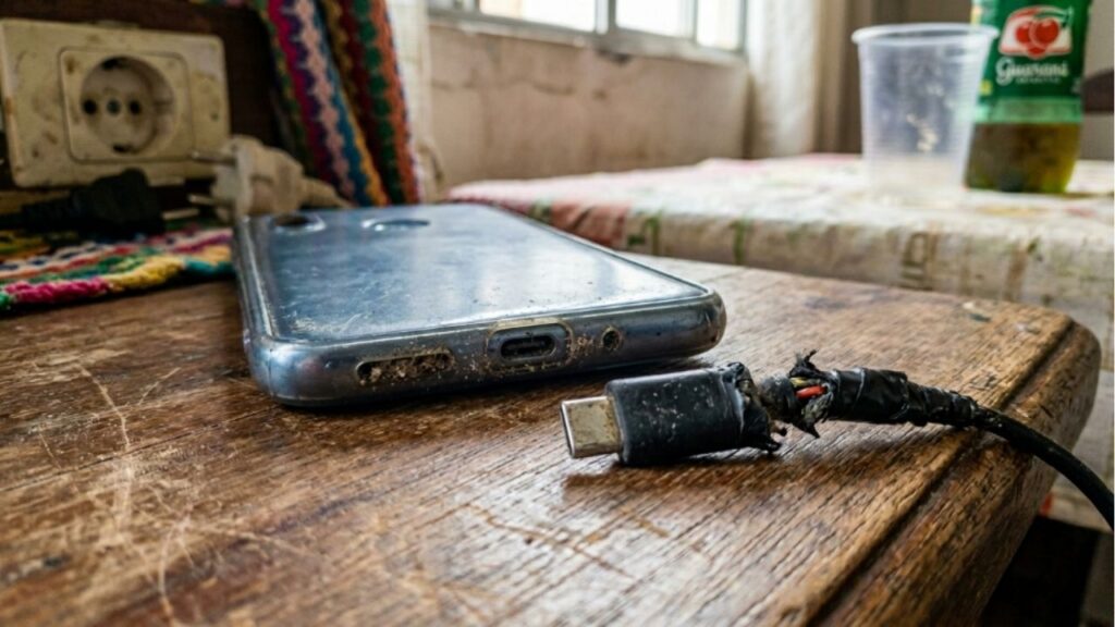 O que deve ser conectado primeiro, o telefone ou o carregador, para evitar danos mecânicos e elétricos na casa?
