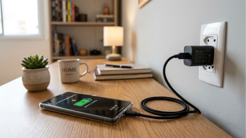 O que deve ser conectado primeiro, o telefone ou o carregador, para evitar danos mecânicos e elétricos na casa?