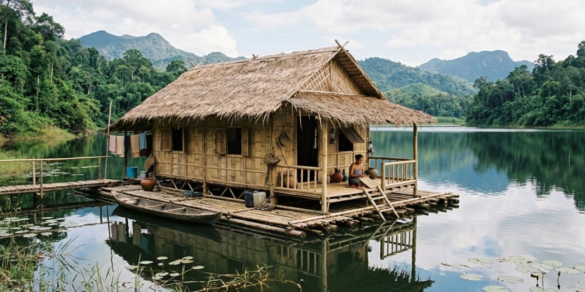 Aldeia flutuante de bambu mostra vida fora da rede