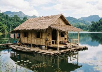 Aldeia flutuante de bambu mostra vida fora da rede