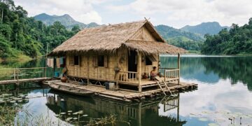 Aldeia flutuante de bambu mostra vida fora da rede