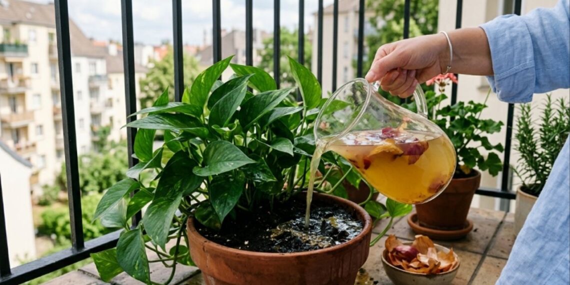 Borrifar o cozimento de cascas de cebola na terra dos vasos: para que serve e quando fazer isso