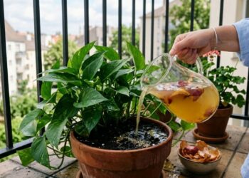 Borrifar o cozimento de cascas de cebola na terra dos vasos: para que serve e quando fazer isso