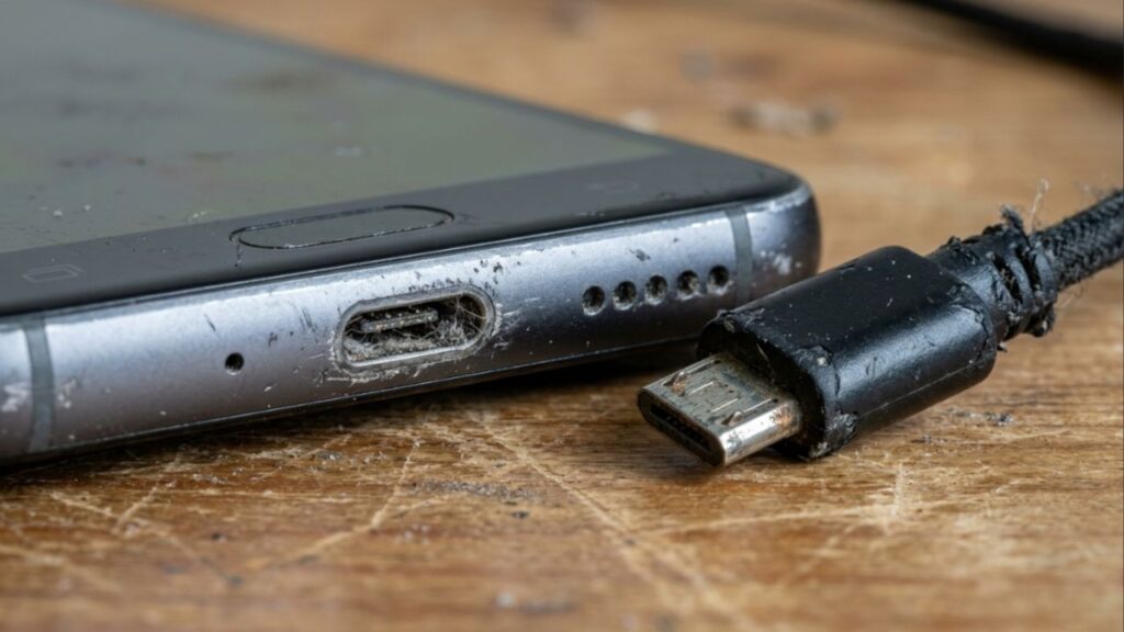 O que deve ser conectado primeiro, o telefone ou o carregador, para evitar danos mecânicos e elétricos?