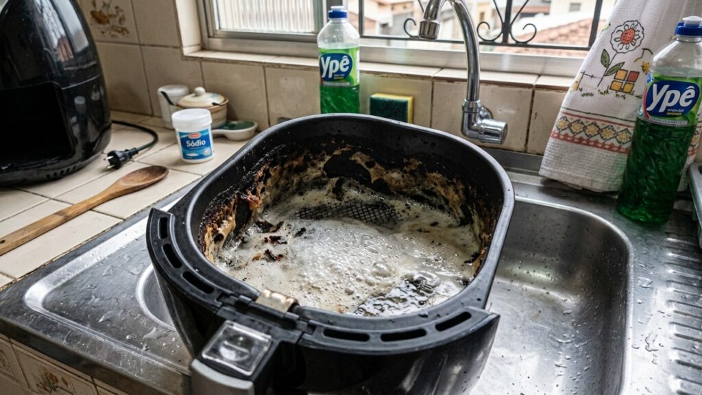 Uma simples técnica caseira no cesto da airfryer é suficiente para dissolver a gordura acumulada e restaurá-la ao estado de nova