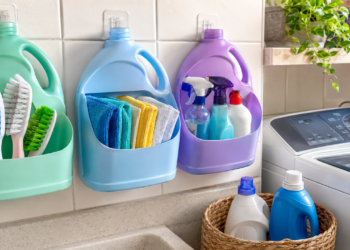 Nao Jogue Os Galões De Amaciante Vazios Fora Ideias Para Reutilizar Esses Recipientes Para Organizar Produtos E Escovas Na Lavanderia De Casa
