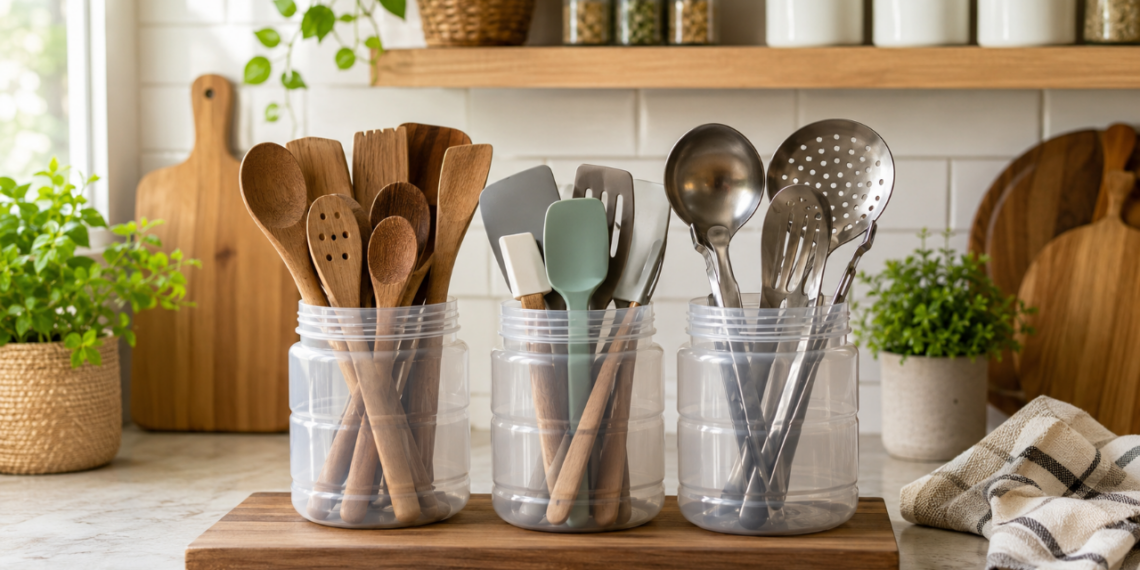 Nao Jogue Os Potes De Cafe Vazios Fora Ideias Para Reutilizar Esses Recipientes Para Organizar Colheres E Utensilios Na Cozinha De Casa
