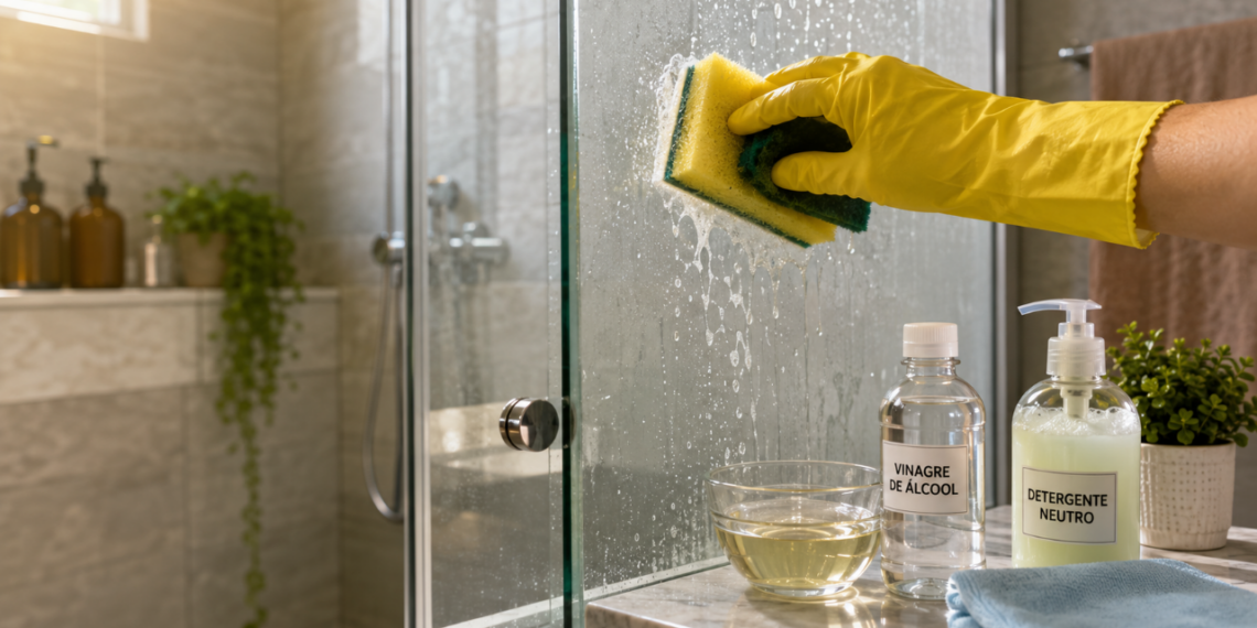 Como Limpar Portas De Blindex Manchadas De Agua Dura O Truque Facil Da Mistura De Detergente Neutro E Vinagre Quente