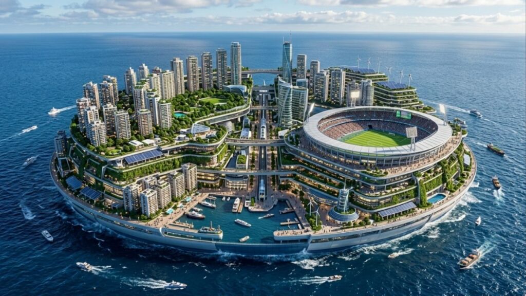 Eles estão construindo a maior cidade flutuante do mundo: 80.000 pessoas, escolas, hotéis, parques e um estádio de futebol