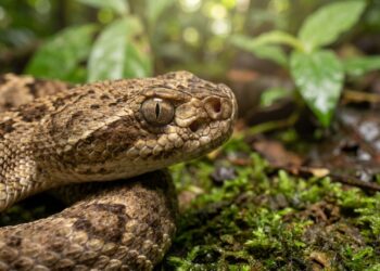 A perigosa cascavel da Amazônia ganhou notoriedade nos estudos de vida selvagem por, além de utilizar suas presas loreais, ser capaz de identificar o calor das presas no escuro da floresta