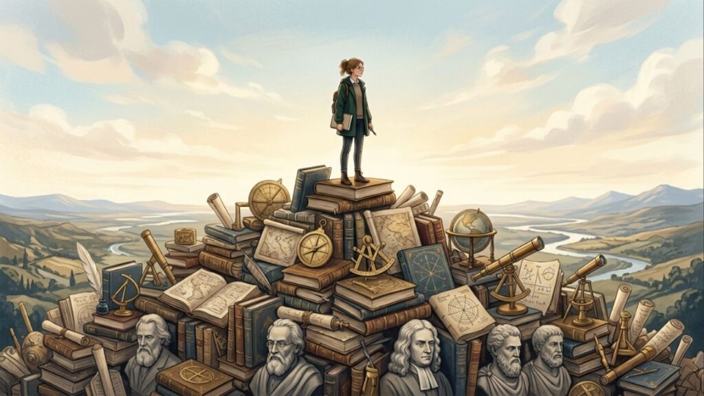 Isaac Newton, ao comentar a importância de grandes astrônomos e cientistas que vieram antes dele, como Copérnico e Galileu, disse: "Se eu vi mais longe do que os outros, foi por estar de pé sobre ombros de gigantes."