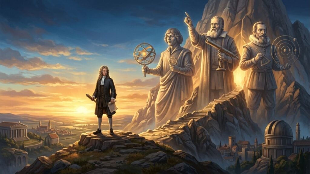 Isaac Newton, ao comentar a importância de grandes astrônomos e cientistas que vieram antes dele, como Copérnico e Galileu, disse: "Se eu vi mais longe do que os outros, foi por estar de pé sobre ombros de gigantes."