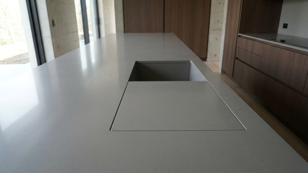 Adeus às pias de alumínio que riscam fácil: a tendência minimalista para embutir pias de quartzo invisíveis na cozinha
