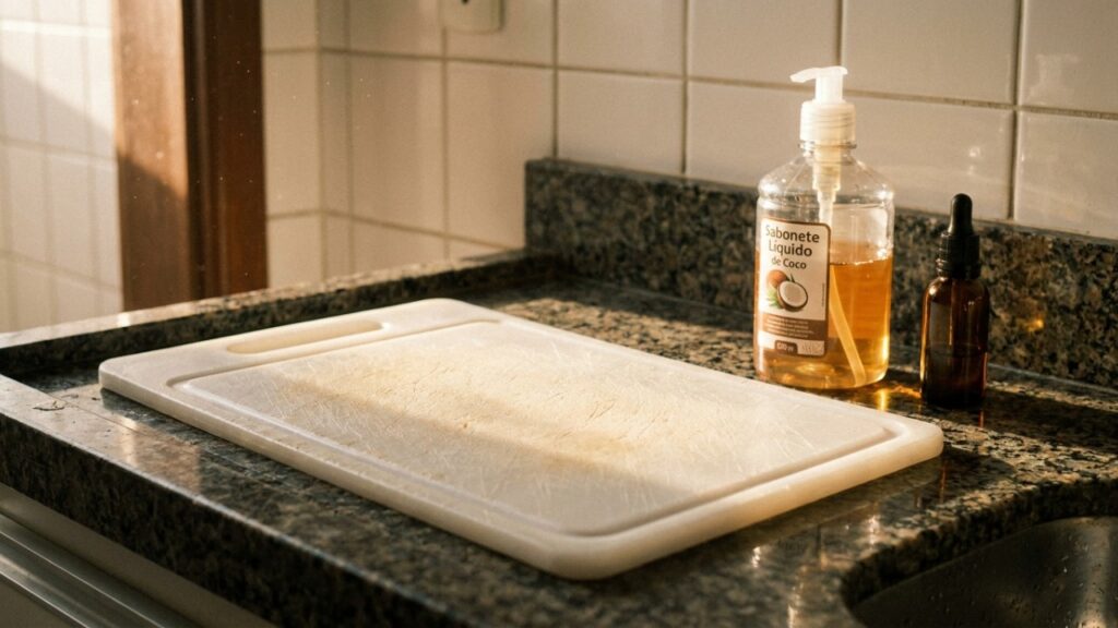 Mistura de detergente de coco com gotas de óleo de melaleuca: para que serve e por que é recomendada para limpar tábuas de plástico
