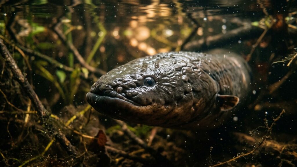 Esta espécie de enguia elétrica amazônica que virou destaque entre biólogos porque além de viver em comunidade consegue coordenar descargas elétricas simultâneas para caçar cardumes