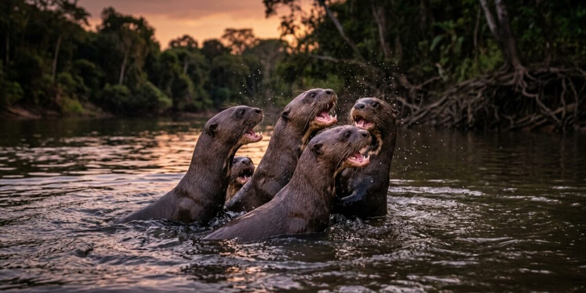 A ariranha ganhou notoriedade em pesquisas de vida selvagem, pois, além de produzir sons complexos, consegue coordenar táticas de defesa coletivas para combater jacarés nos rios da Amazônia