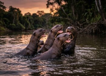 A ariranha ganhou notoriedade em pesquisas de vida selvagem, pois, além de produzir sons complexos, consegue coordenar táticas de defesa coletivas para combater jacarés nos rios da Amazônia