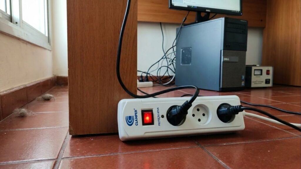 O que deve ser ligado primeiro, o botão do filtro de linha ou os aparelhos conectados a ele, para evitar danos elétricos por picos de energia?