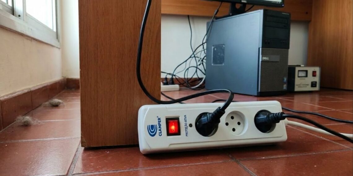O que deve ser ligado primeiro, o botão do filtro de linha ou os aparelhos conectados a ele, para evitar danos elétricos por picos de energia?