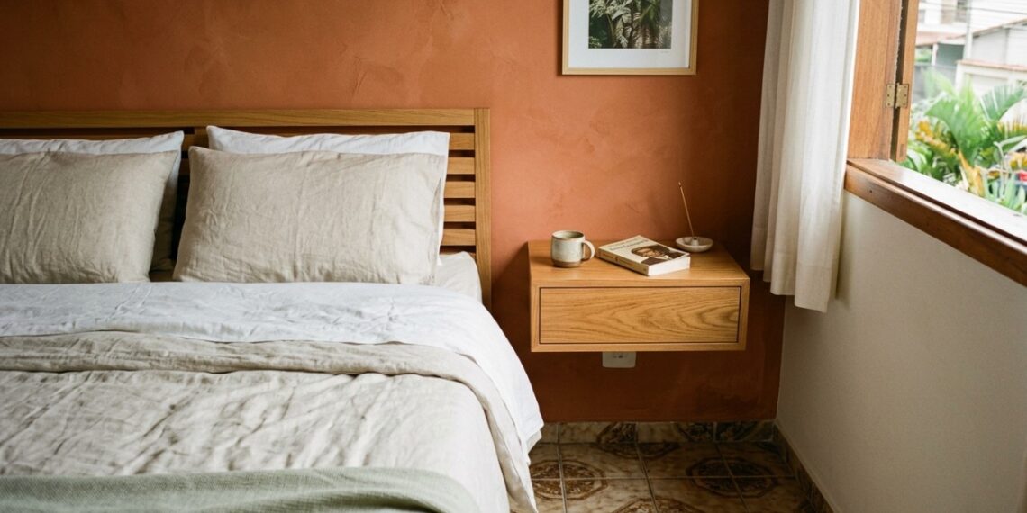 Adeus aos criados-mudos pesados e clássicos: a tendência minimalista para renovar o quarto com mesinhas laterais flutuantes