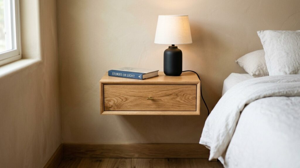 Adeus aos criados-mudos pesados e clássicos: a tendência minimalista para renovar o quarto com mesinhas laterais flutuantes