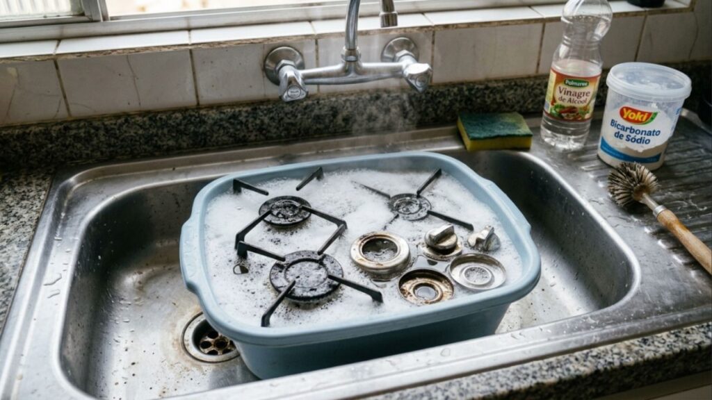 Como remover crostas queimadas das bocas do fogão sem riscar o inox: o truque fácil de deixar as peças de molho no vinagre quente que está na moda nas redes sociais
