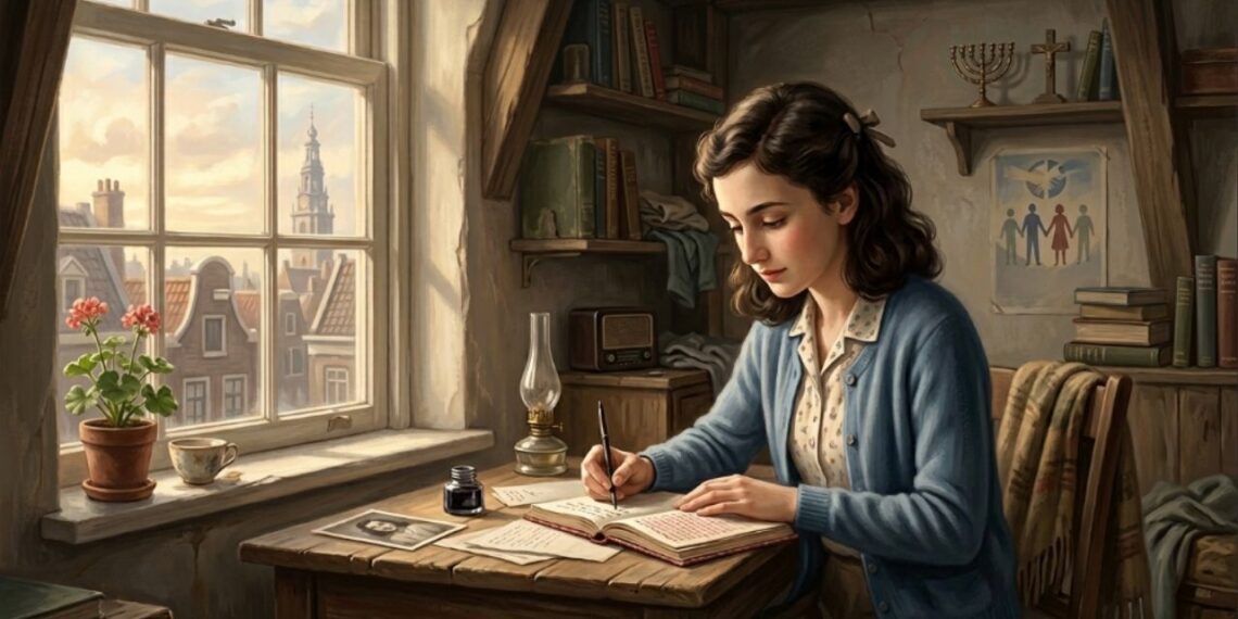 Frase do dia de Anne Frank: "Como é maravilhoso que ninguém precise esperar um único momento antes de começar a melhorar o nosso mundo."