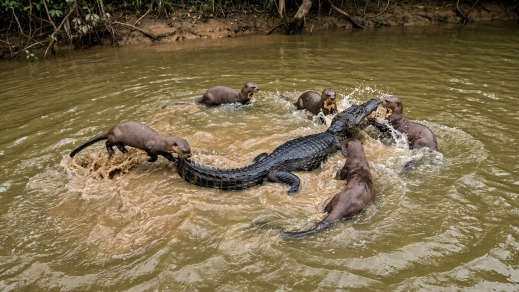A ariranha ganhou notoriedade em pesquisas de vida selvagem, pois, além de produzir sons complexos, consegue coordenar táticas de defesa coletivas para combater jacarés nos rios da Amazônia