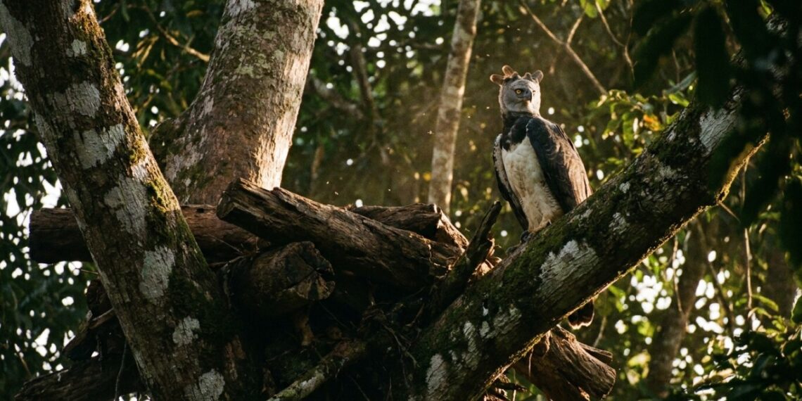 A engenharia biológica do gavião-real que virou destaque na Amazônia porque além de erguer ninhos de até uma tonelada utiliza galhos de árvores emergentes específicas
